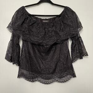 Marciano Keona Off The Shoulder Black Lace Tiered Top Y2K Women’s Medium